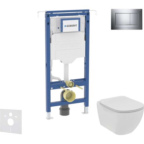 Geberit Duofix - Set Vorwandelement, Ideal Standard Tesi WC und Sitz, Sigma20 Tasten, Rimless, SoftClose, Chrom glänzend/Chrom matt SANI11CD1100 (1/5)