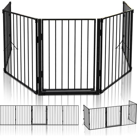 VOUNOT® Kaminschutzgitter Metall, 5 Elemente Konfigurationsgitter Faltbar, 300 x 75 cm, Schwarz (1/5)