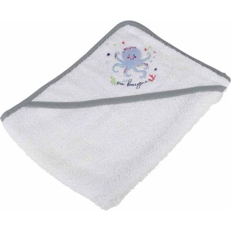 Paris Prix - Cape De Bain En Coton pieuvre 75cm Gris & Blanc (1/2)