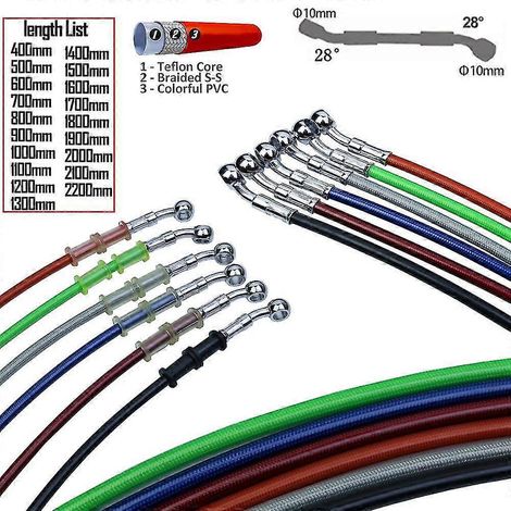 Durite de frein hydraulique tressée pour moto (400 mm - 2200 mm), raccord banjo 10 mm, compatible Suzuki, Kawasaki et Yamaha. (1/5)