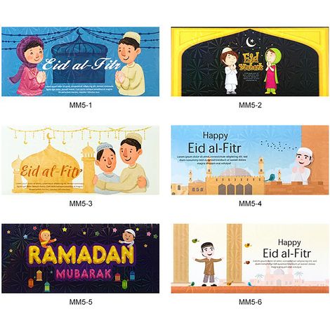 MM5 [6 Designs/Packung] Grußkarte zum orientalischen Feiertag, festliche Illustration, roter Umschlag, grüner Umschlag, roter Umschlag (1/4)