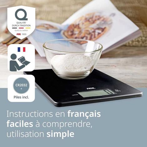 Balance de cuisine digitale - ADE - LEONIE - Plastique ABS - 22 x 17 cm - Inclus 1 pile Cr 2032 - Noir (1/5)