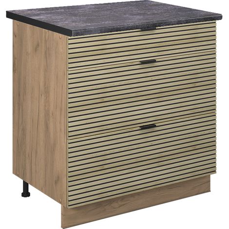 Mobiletto base per cucina Fame-Line, Pannello in quercia, 80 cm con 3 cassetti, PL Antracite, Vicco