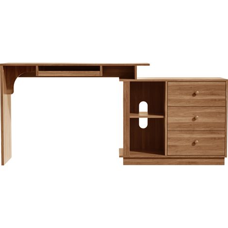 Bureau Coulissant avec 3 Tiroirs, 2 Niches Ouvertes et Tiroir à Clavier, en MDF, 110 x 40 x 75.5 cm, Noyer (1/5)