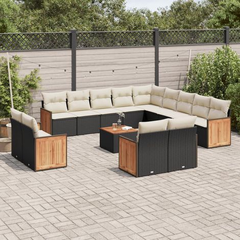 Ensemble à Manger Jardin 5 Pièces Noir Table Bois Acacia Massif 85x85cm & 4 Chaises Tressées Meuble Jardin Extérieur Empilable (1/5)