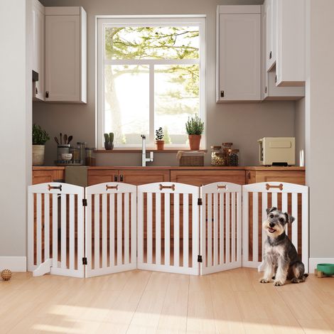 Cancelletto per cani autoportante con piedini di supporto, per stipiti di porte, corridoi, scale, 258 x 30 x 61 cm, bianco