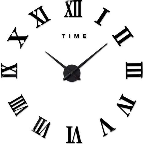 Horloge murale moderne à faire soi-même, grand format, chiffres romains, stickers horloge 3D, décoration pour la maison ou le bureau, amovible (pile non incluse), noire (1/4)
