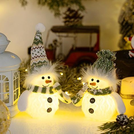 Décorations de Noël de Bonhomme de Neige LED Lumineux - Ensemble de 2 Figurines de Bureau à Piles, Lumière Chaude Créant Une Ambiance de Fête, pour la Maison, Le Bureau et Cadeau de Noël