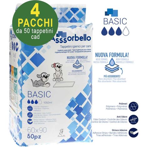 200 Asssorbello Basic 60x90 cm Hygienematten für Hunde - 4 Packungen zu je 50 Stück. (1/2)