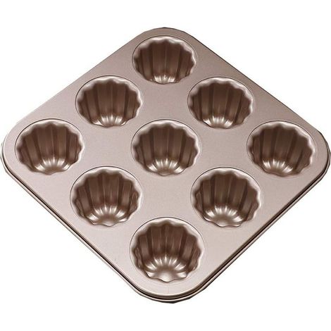 Moule à canneles 9 cavités en acier au carbone anti-adhésif pour cupcakes/muffins Doré-Fei Yu (1/4)
