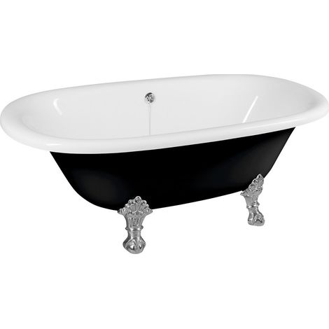 REGATA Baignoire Autoportante 175x85x61cm, Pieds Chome Mat, Noir/Blanc (1/5)