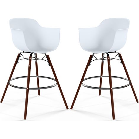 Taburetes de Bar - Diseño Escandinavo - Patas de Madera Oscura - Pack de 2 - Nordika
