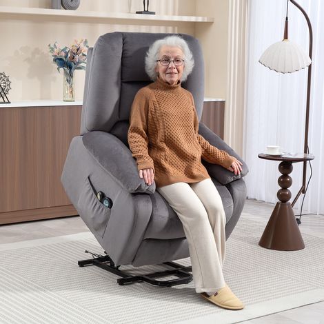 Fauteuil inclinable avec fonction releveur. Fonctions chauffante et massante. Télécommande et poche latérale. Gris foncé. (1/5)