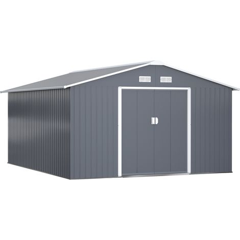 Metall-Gartenhaus mit verzinktem Stahlfundament, grau, 340 x 386 x 200 cm (1/5)