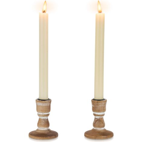 2 pcs Bougeoir Bois, Design Rustique, Coupe Métal, Pour Mariage Noël Maison (1/5)