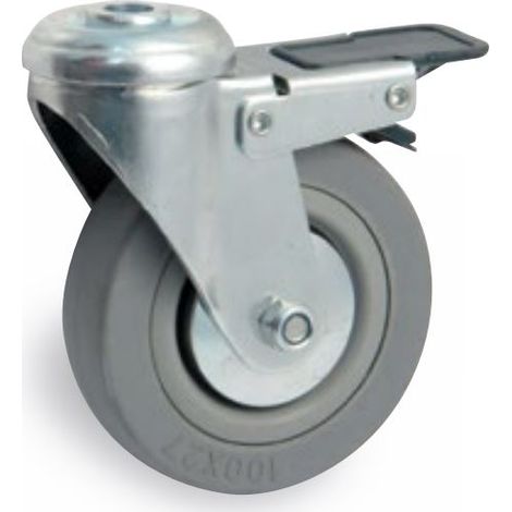 Roulette œil trou pivotant à frein diamètre 50mm en caoutchouc gris - AVL - 550950H