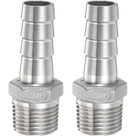 2pcs Raccord Tuyau Cannelé, Inox 15mm, Filetage 1/2 Mâle, Pour Eau Air Carburant (1/5)