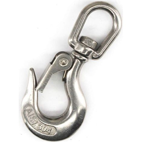 304 Stainless Steel Swivel Lifting Hook, American Style, Safety Hook, Rigging Accessory with Round Eyelet, 350KG, 1 (1/5)