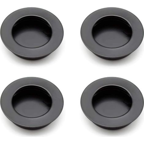 Tirador redondo empotrado de acero inoxidable 304, 40 mm, negro mate – para cajones, armarios y muebles a medida.