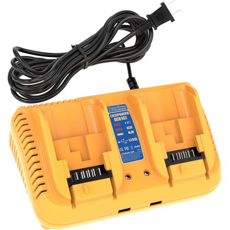 Chargeur de batterie de remplacement pour chargeur de batterie Dewalt 20V Max, compatible avec les batteries Li-ion Dewalt 12V/20V (jaune, chargeur à 2 ports) (1/5)