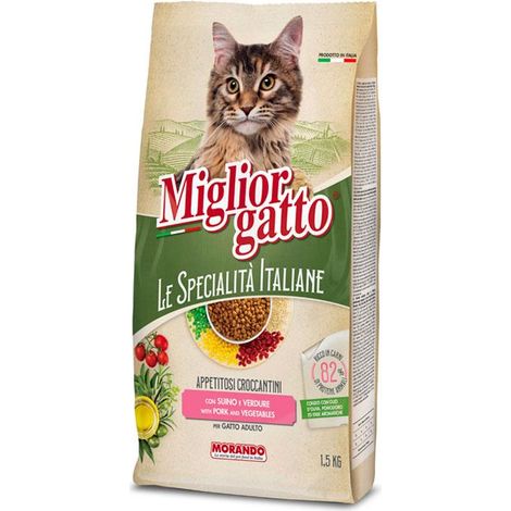 MIGLIOR GATTO SPECALITÀ ITALIANE CROCCANTINI DI SUINO E VERDURE 1.5 KG PER ADULTO OKX