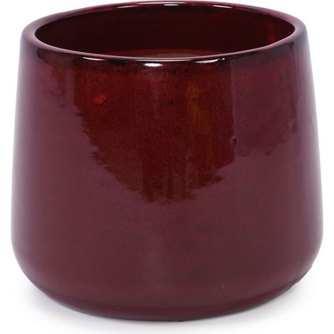 Set de 4 pots de jardin en céramique lisse rouge profond brillant (Ø33/26/20/15 cm) avec trous de drainage (1/5)