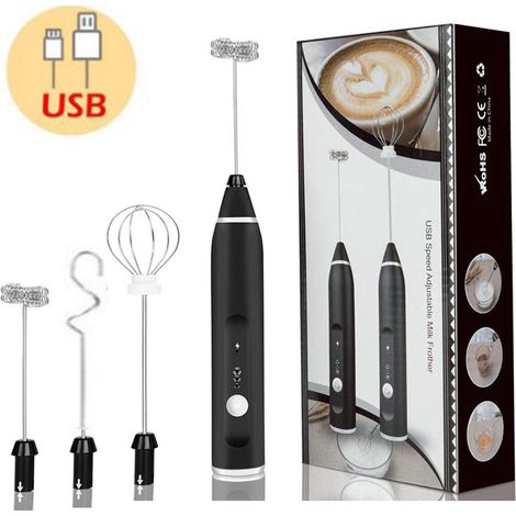 Mousseur à lait électrique Hriymtd – Rechargeable USB – Mixeur à main pour café, latte, cappuccino, matcha et chocolat chaud (1/5)