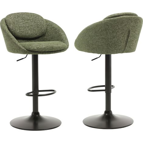 Wahson 2Pcs Bar Stools Chenille, Swivel Counter Chairs Adjustable Height Pub Chair with Backrest and Footrest for Home Kitchen, Green