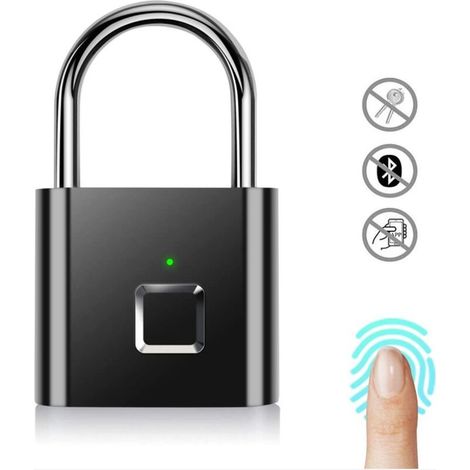 Cadenas à Empreintes Digitales, Serrure Rechargeable USB de sécurité Keyless de Sécurité Imperméable d'IP67 pour Utilisation en Intérieur Et En Plein Air, noir