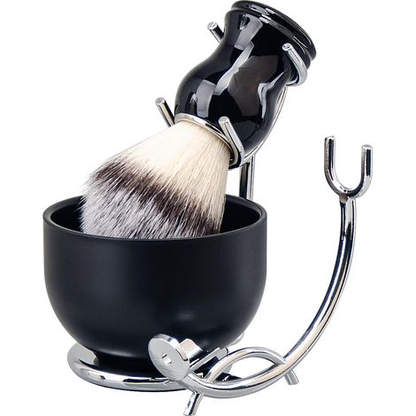 Kit de brosse à raser et bol pour hommes, Set de brosse à raser 3 en 1, Bol et stand à raser en acier inoxydable, Kit de rasage pour hommes