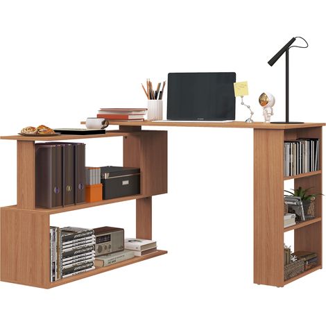 Scrivania angolare reversibile 5 ripiani portaoggetti computer in legno ufficio stile industriale 120x110x74.5 cm (1/5)