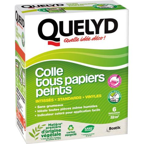 Colle tous papiers peints 300g – Adhérence immédiate – Pour papiers intissés, vinyles et pièces humides – Couvre jusqu'à 32 m² – Quelyd