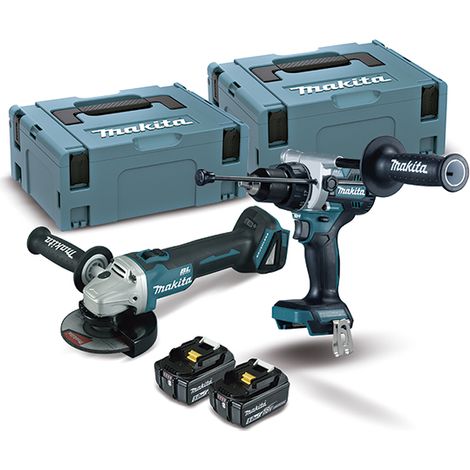 MAKITA DLX2413TJ KIT MINIAMOLADORA DGA504Z + TALADRO COMBINADO DHP486Z + 2 BATERÍAS BL1850B 5.0AH + 2 MALETINES (1/3)