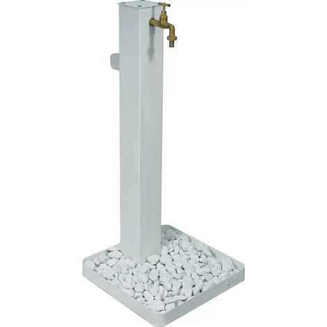 Fontanella bianca da giardino 95 cm con ciottoli (1/5)