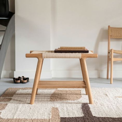 Tabouret 60x35x43 cm en chêne massif naturel et papier tressé (1/5)