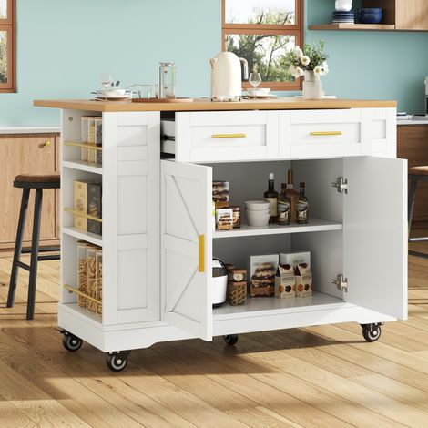 Isola da cucina 120x40x90 cm bianco in MDF con piano pieghevole e ampio contenitore (1/5)
