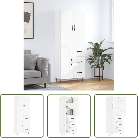 The Living Store Buffet haut Blanc 69,5x34x180 cm Bois d'ingénierie - Buffet Design Moderne - Meuble Rangement Cuisine - Armoire Blanche - Buffet Bas Prix - Buffet Salon (1/5)