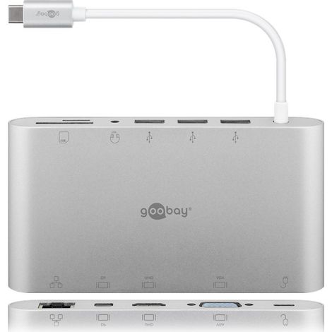 USB-Adapter ® All in 1 USB 3.0 3 x USB 3.0-Buchse HDMI-Buchse VGA-Buchse (15-polig) USB-C-Stecker USB-C-Buchse silber (1/5)