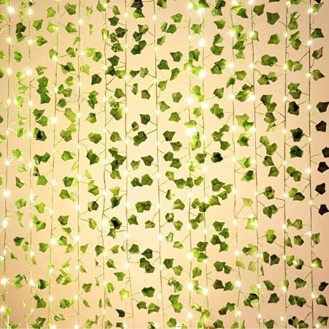 Guirlande de feuilles de lierre artificielles 3x1m avec télécommande,guirlande lumineuse féérique,fausses feuilles vertes suspendues (1/5)