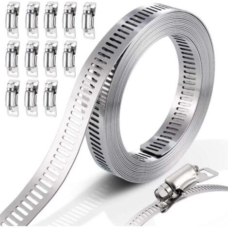 Collier de serrage en acier inoxydable 304 – Résistant à la corrosion – Longueur 3m avec 12 mousquetons – Pour applications variées