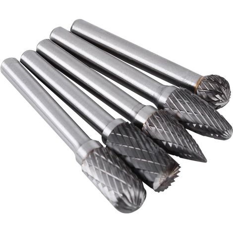Fresas rotativas, 5 piezas de fresas de acero de tungsteno, vástago de 6 mm, cabezal de 10 mm, kit de brocas de corte rotativas, taladro eléctrico, limas rotativas, fresas rotativas (1/5)