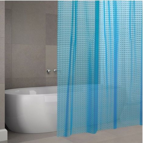 Rideau de douche EVA 3D 180x200cm QUALITE PREMIUM Bleu - Anneaux inclus MSV
