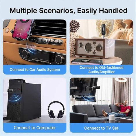 2-in-1 Bluetooth-Audioempfänger mit Mikrofon, 3,5-mm-AUX-Eingang und TF-Kartensteckplatz für freihändiges Musikhören in Stereo. Kompatibel mit Fernsehern, PCs und Autos. Kabelloser Adapter für Fernseh (1/5)