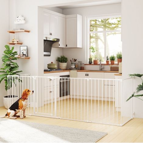 Parque plegable para perros 6 paneles 366 cm acero y plástico blanco con puerta - MEUBLIV (1/5)