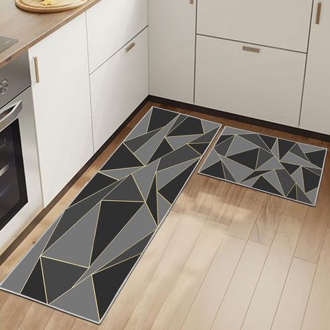 Lot de 2 Tapis de sol, antidérapants, imperméables, géométrie A, cuisine, bureau