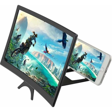 Lupa de pantalla para teléfono, amplificador de pantalla 3D plegable de 12 pulgadas con zoom de 3 a 4 veces y diseño de superficie curva, ampliador de películas para todos los teléfonos inteligentes.