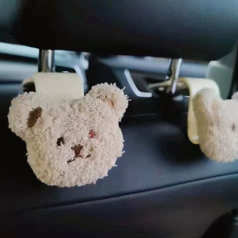 (Exclusivité Asie du Sud-Est) Crochet de rangement multifonctionnel pour siège auto, ours en peluche beige, style japonais et coréen. (1/5)