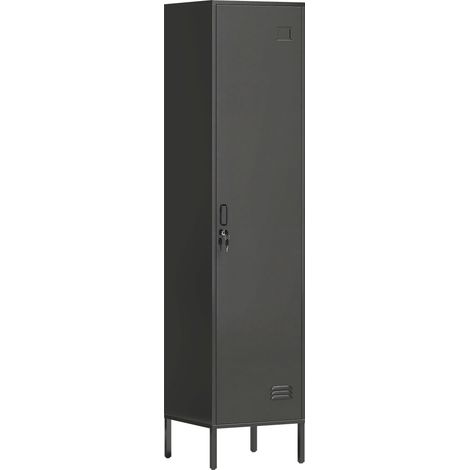 Vestiaire metallique avec porte verrouillable et tringle penderie casier acier individuel pour maison ou bureau noir