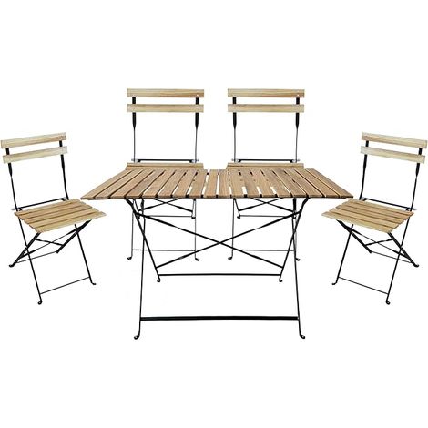 Set Tavolo e 4 Sedie Pieghevoli Coco Double in Legno e Metallo Nero
