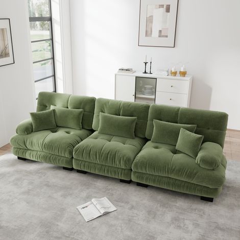 Canapé modulaire d’angle 3 places avec siège profond,canapé-lit chenille confortable rembourré pour salon,appartement,studio,bureau,vert chenille (1/5)
